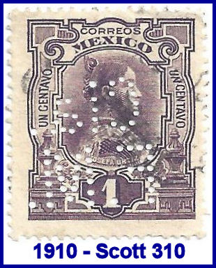 Ferrocarril Mexicano 1910 perfin